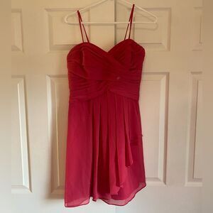 David’s Bridal 10 style F14847 bright pink crinkle chiffon midi dress